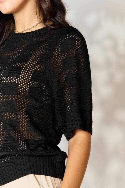 Chic ribbed knit top - round neck, versatile style - Love Salve